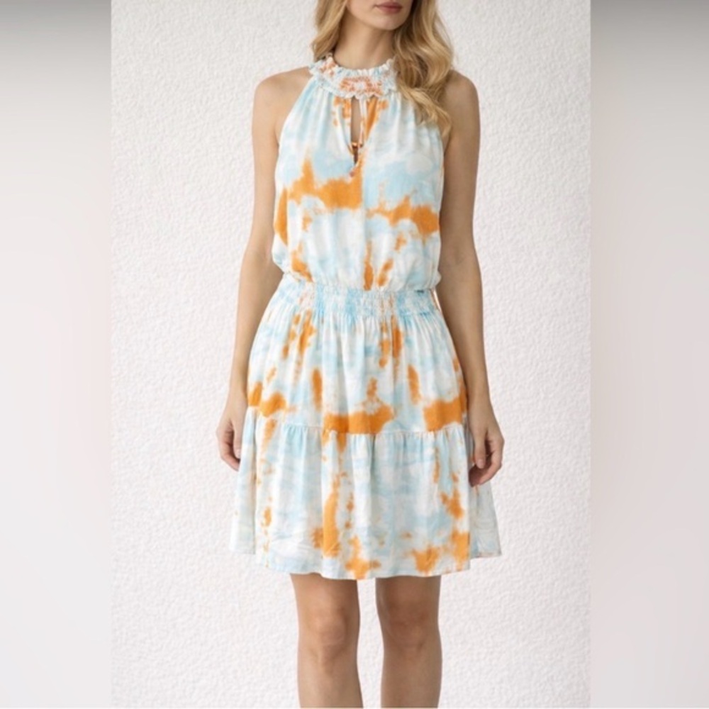 Entro Watercolor Print Ruffle Neck Sleeveless Dress | NWT | Size M Boho Beach